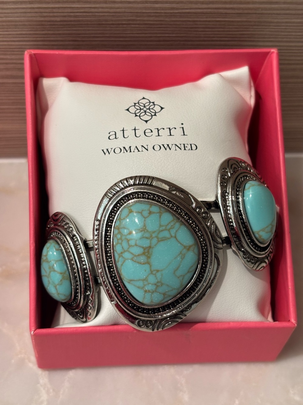 NIB Atterri boho turquoise hinge statement bracelet